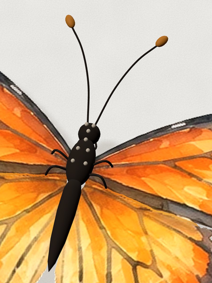Before, up close from above: a smooth, uniform black body with white dots on the thorax, like a cut-out