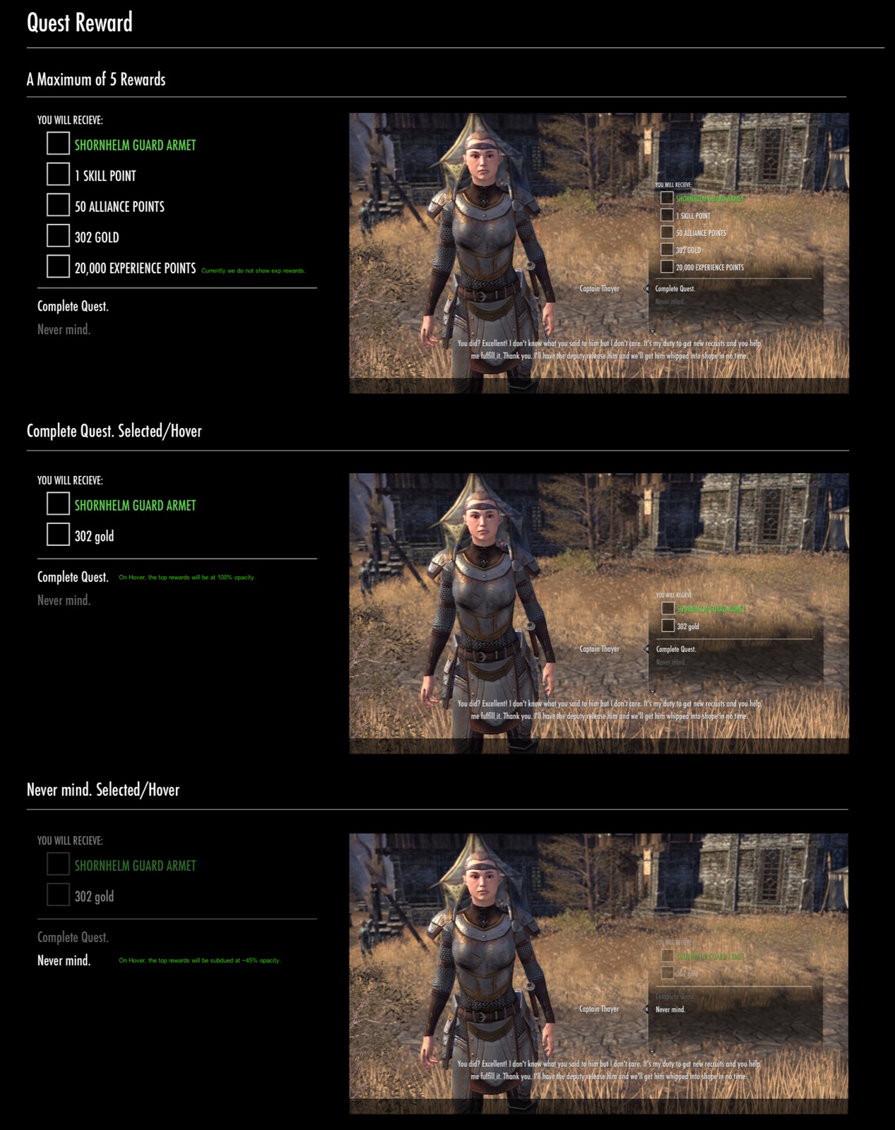Quest reward selection