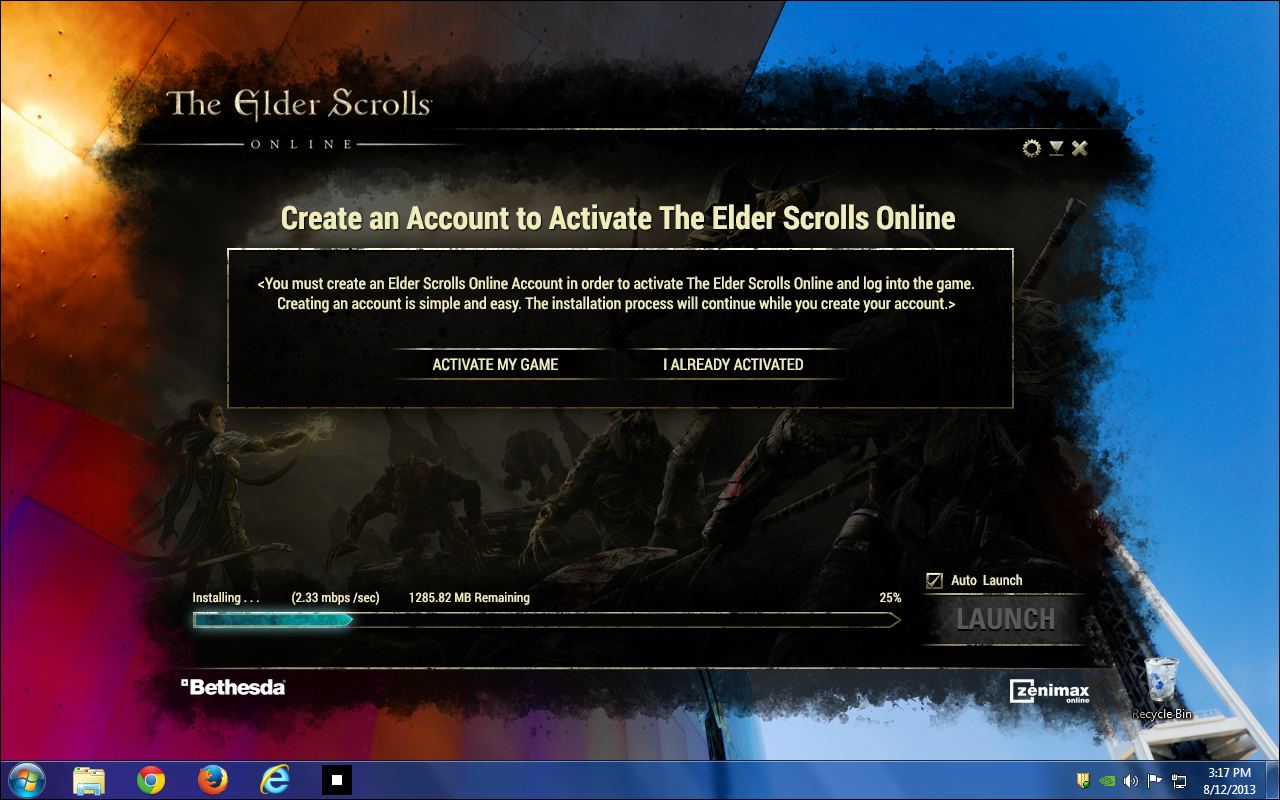 Account activation, asked for while the install continues