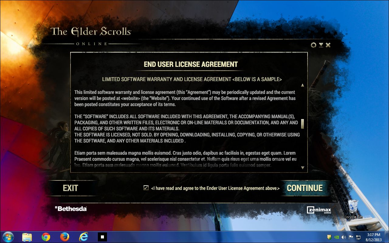 The end user licence agreement step