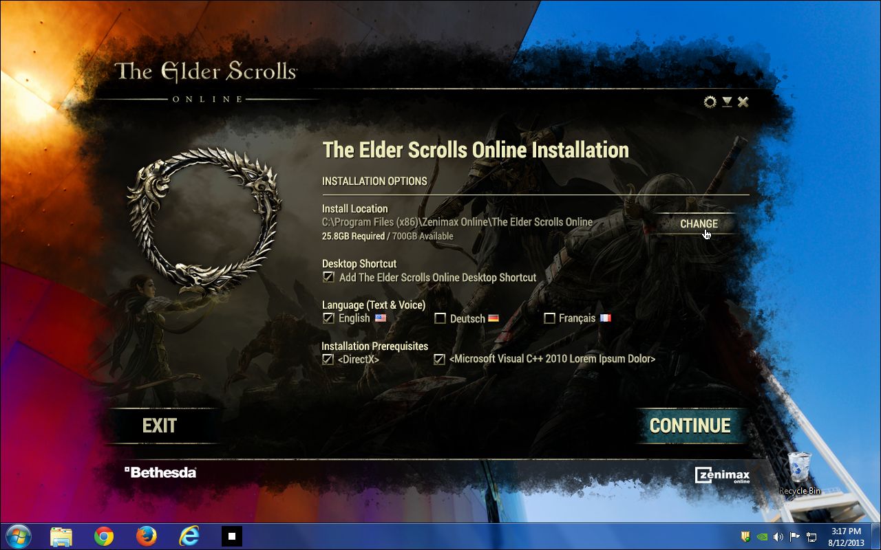 Installation options: location, shortcuts, language, prerequisites