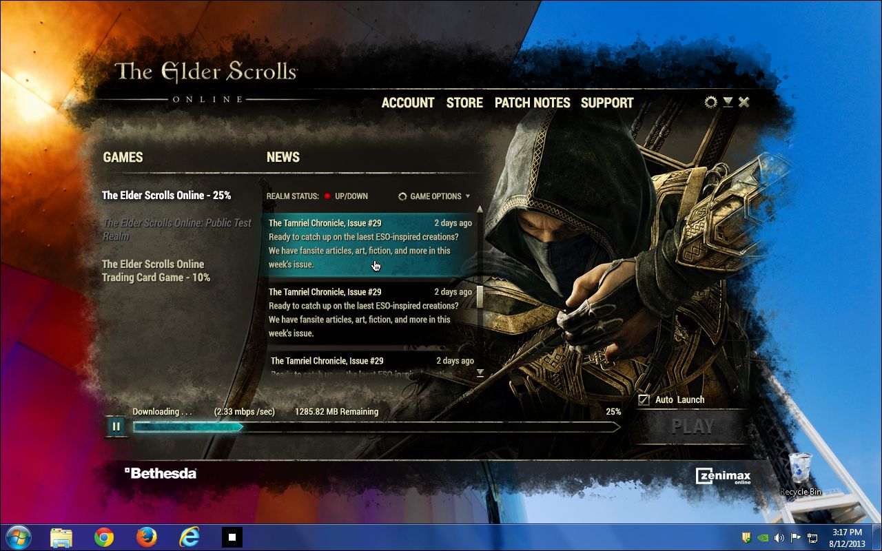 The launcher patching, with realm status and news