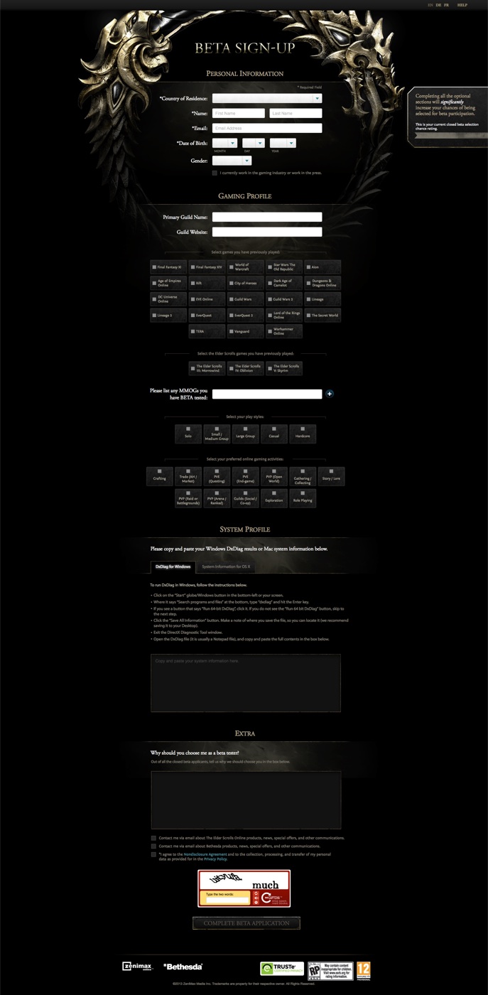 ESO beta sign-up page