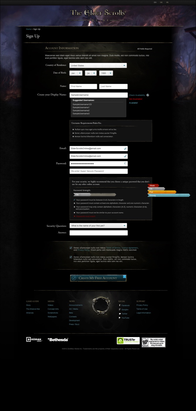 ESO account creation at launch