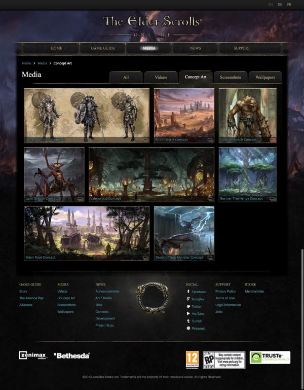 ESO media gallery: a grid of concept art and screenshots