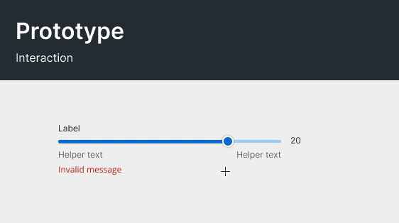 New Relic slider prototype: the handle is dragged along the track, with a value, helper text and an invalid state