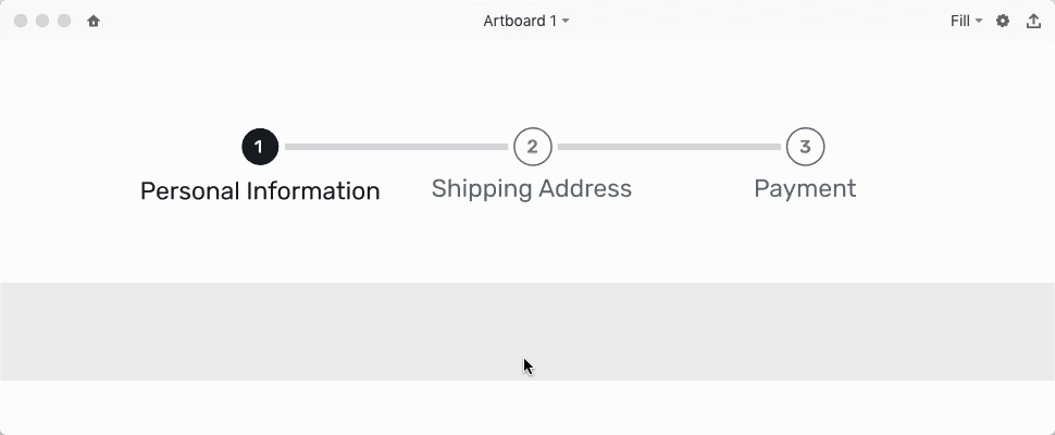 Cvent horizontal stepper: Personal Information completes and the line fills toward Shipping Address and Payment
